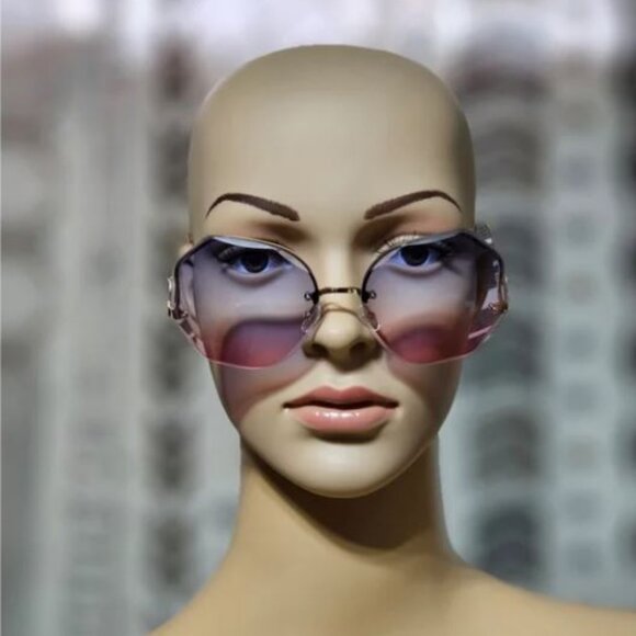 Gradient Blue & Pink Gold Tone Fashion Sunglasses - Picture 1 of 2